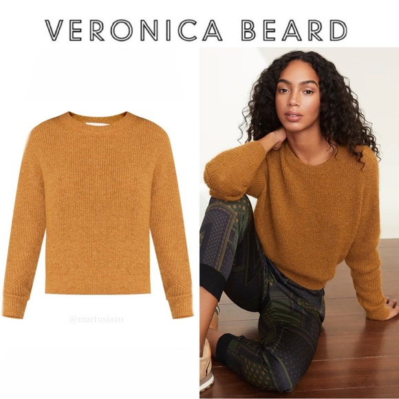 Veronica Beard Knit Melinda Sweater in Metalic Gold Mustard Color S NWT 395$ - Picture 1 of 10